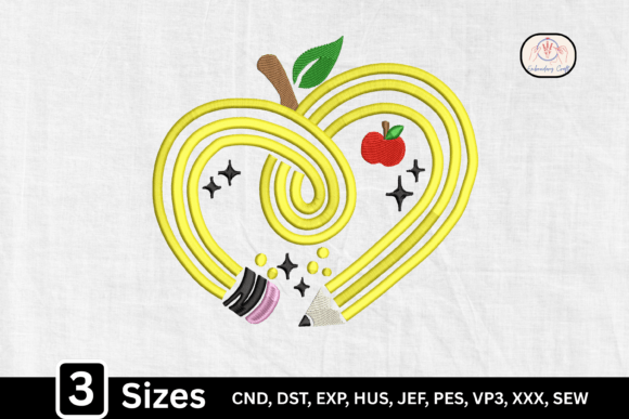 Apple Heart Teacher Pencil: A Charming Embroidery Design