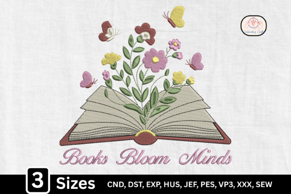 Books Bloom Minds: A Charming Embroidery Design