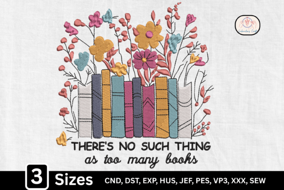 Charming Floral Book Stack Embroidery Design
