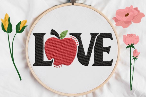 Charming Love Sign Apple Teacher Embroidery