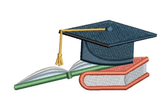 Elegant Graduation Cap and Books Embroidery